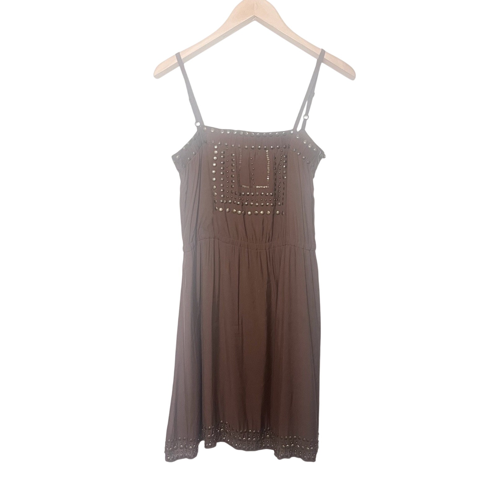 Tamara Catz Brown Studded Strap Dress Womens Sz Medium Maui Designer